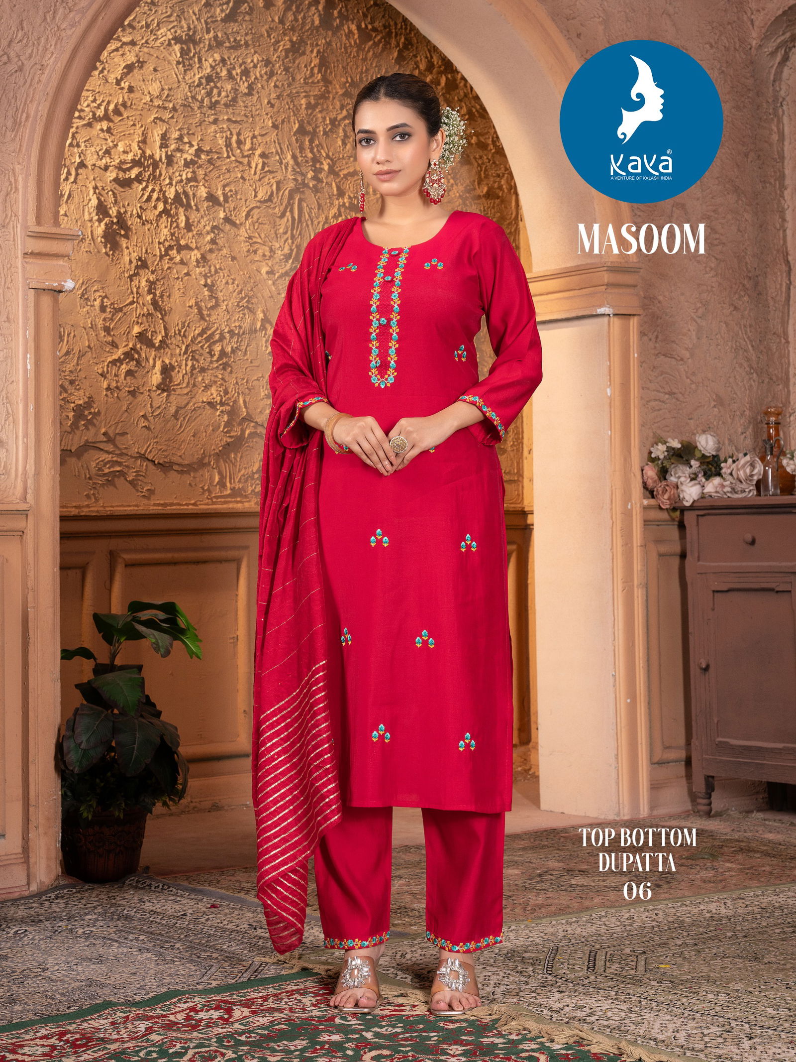 Masoom By Kaya Roman Silk Straight Cut Kurti With Bottom Dupatta Wholesale Online